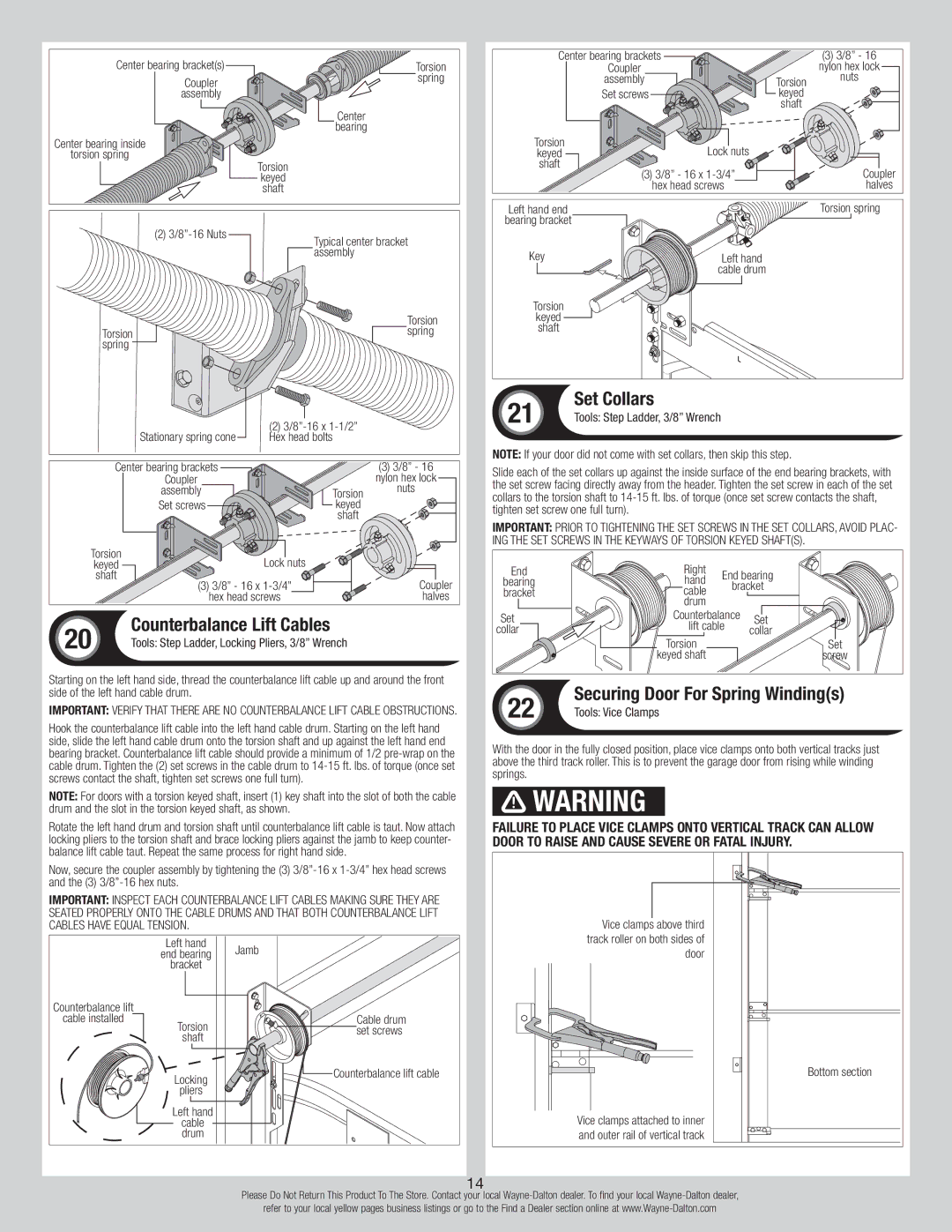 Wayne-Dalton 347610 installation instructions Set Collars, Tools Vice Clamps 