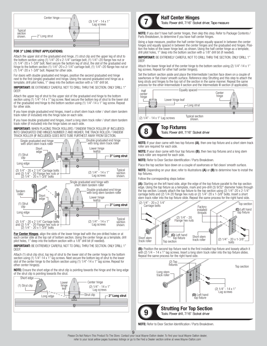 Wayne-Dalton 347610 installation instructions Half Center Hinges, Top Fixtures 