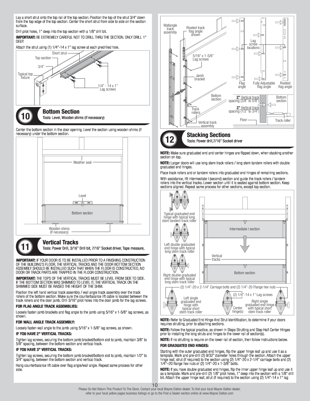 Wayne-Dalton 347610 installation instructions Bottom Section, Vertical Tracks, Stacking Sections 