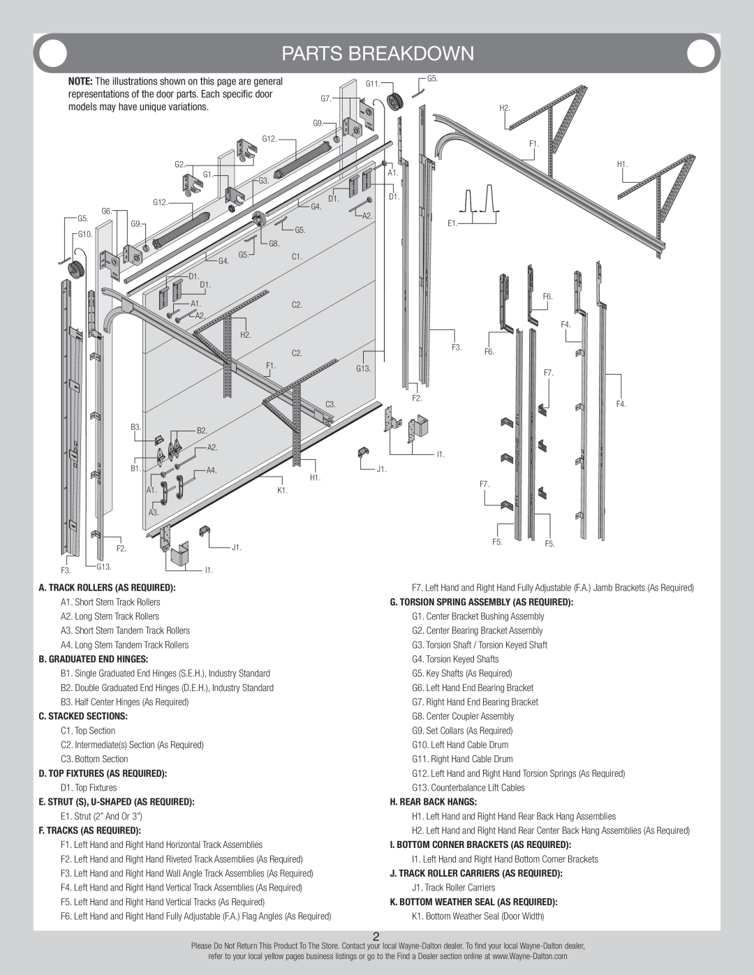 Wayne-Dalton 347610 installation instructions Parts Breakdown 