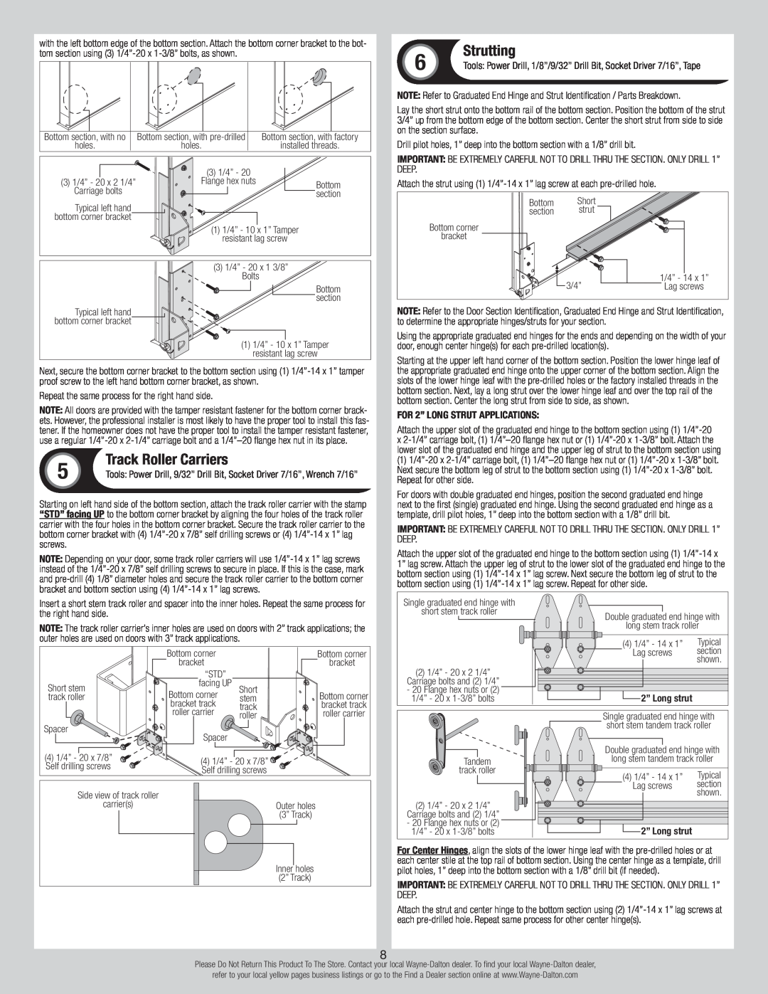 Wayne-Dalton 347610 installation instructions Track Roller Carriers, Strutting 