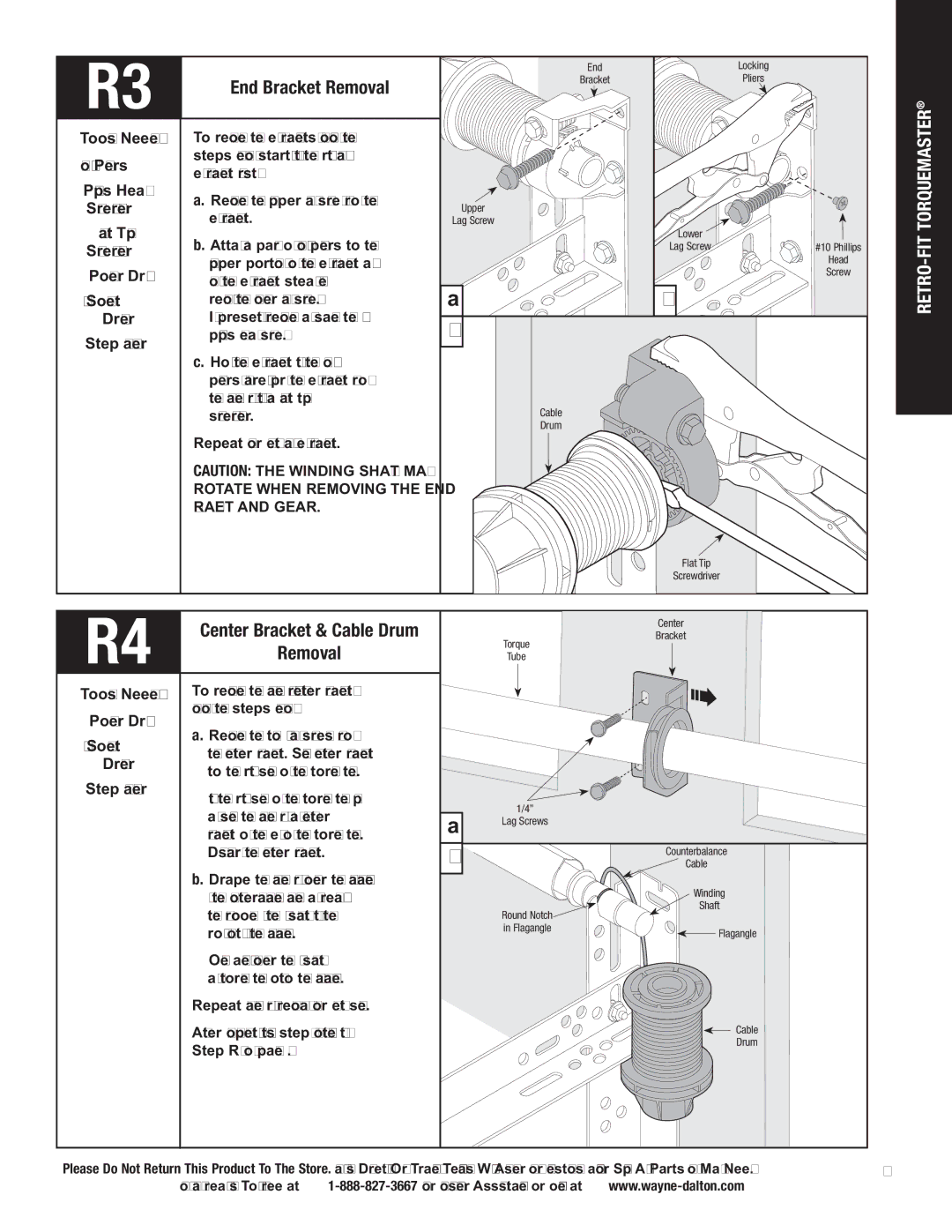 Wayne-Dalton 3663-372 installation instructions RETRO-FIT Torquemaster, End Bracket Removal 