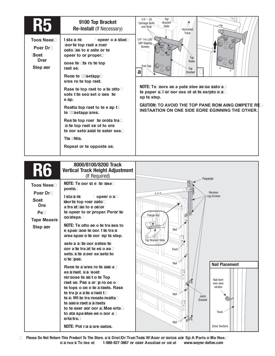 Wayne-Dalton 3663-372 Top Bracket, Re-Install If Necessary, 8000/8100/8200 Track, Vertical Track Height Adjustment 