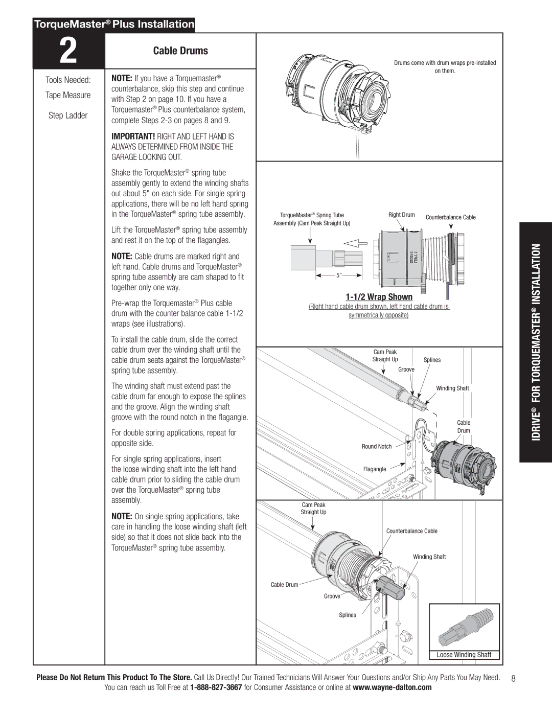 Wayne-Dalton 3663-372 installation instructions Cable Drums, Torquemaster Installation, Idrive for 