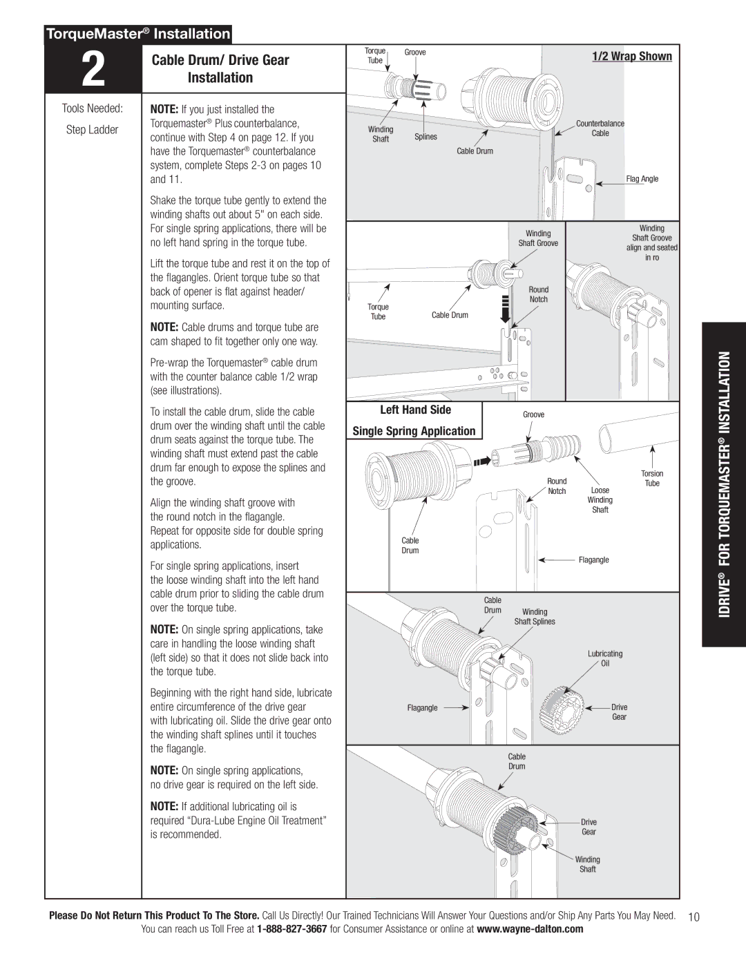 Wayne-Dalton 3663-372 installation instructions Cable Drum/ Drive Gear, Idrive for Torquemaster Installation 