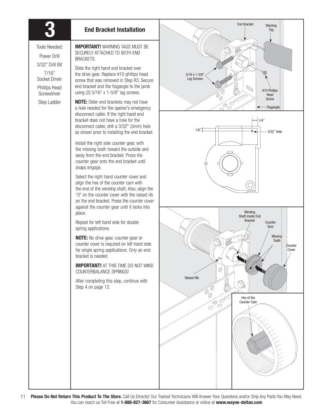 Wayne-Dalton 3663-372 installation instructions End Bracket Installation, Counterbalance Springs 