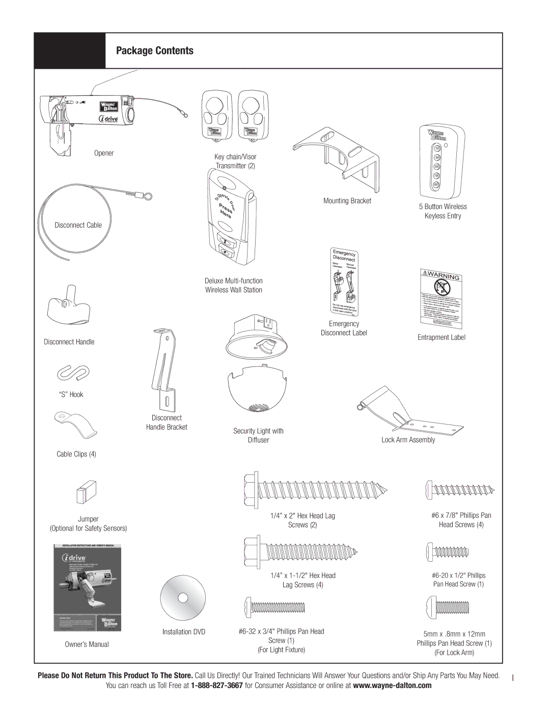 Wayne-Dalton 3663-372 installation instructions Package Contents 