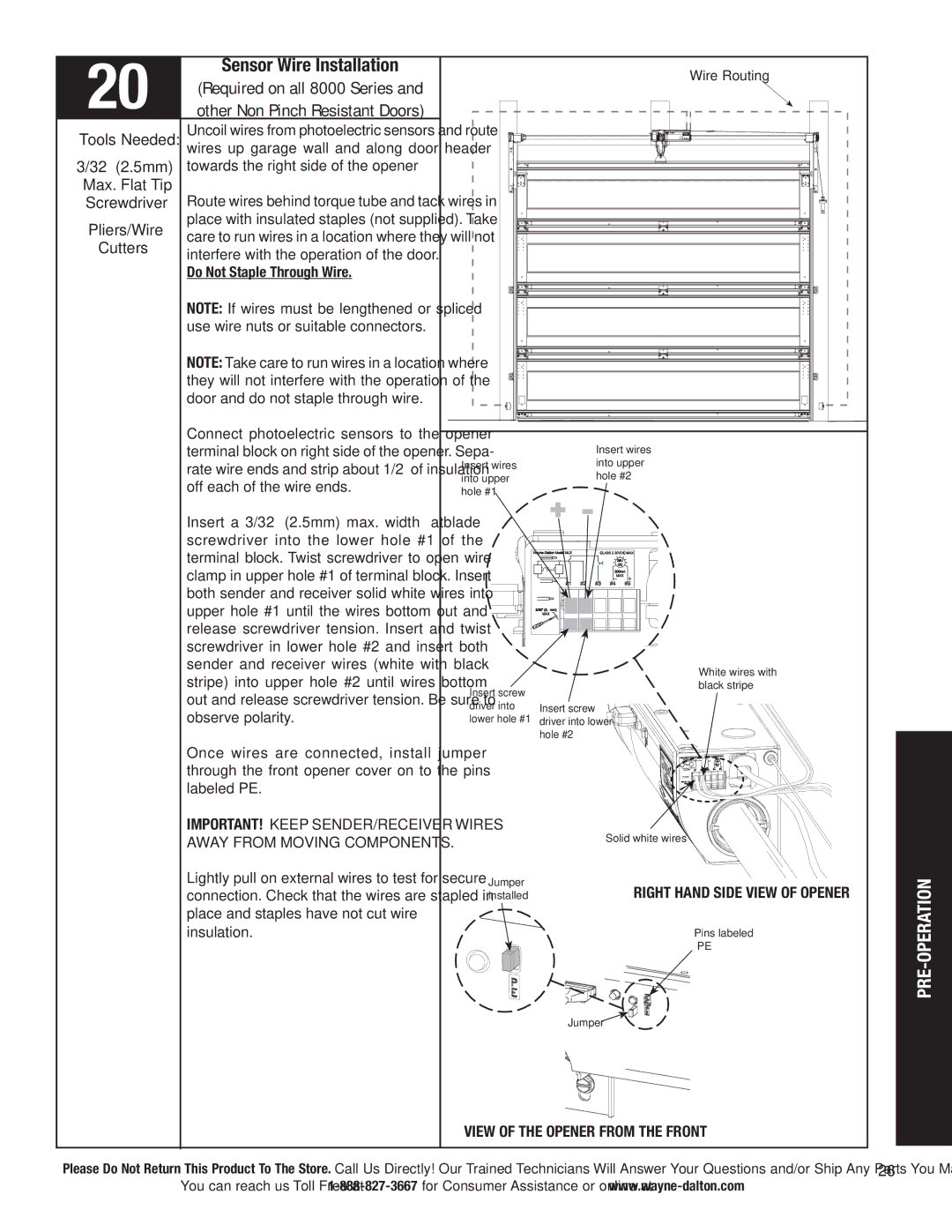 Wayne-Dalton 3663-372 installation instructions Sensor Wire Installation, View of the Opener from the Front 