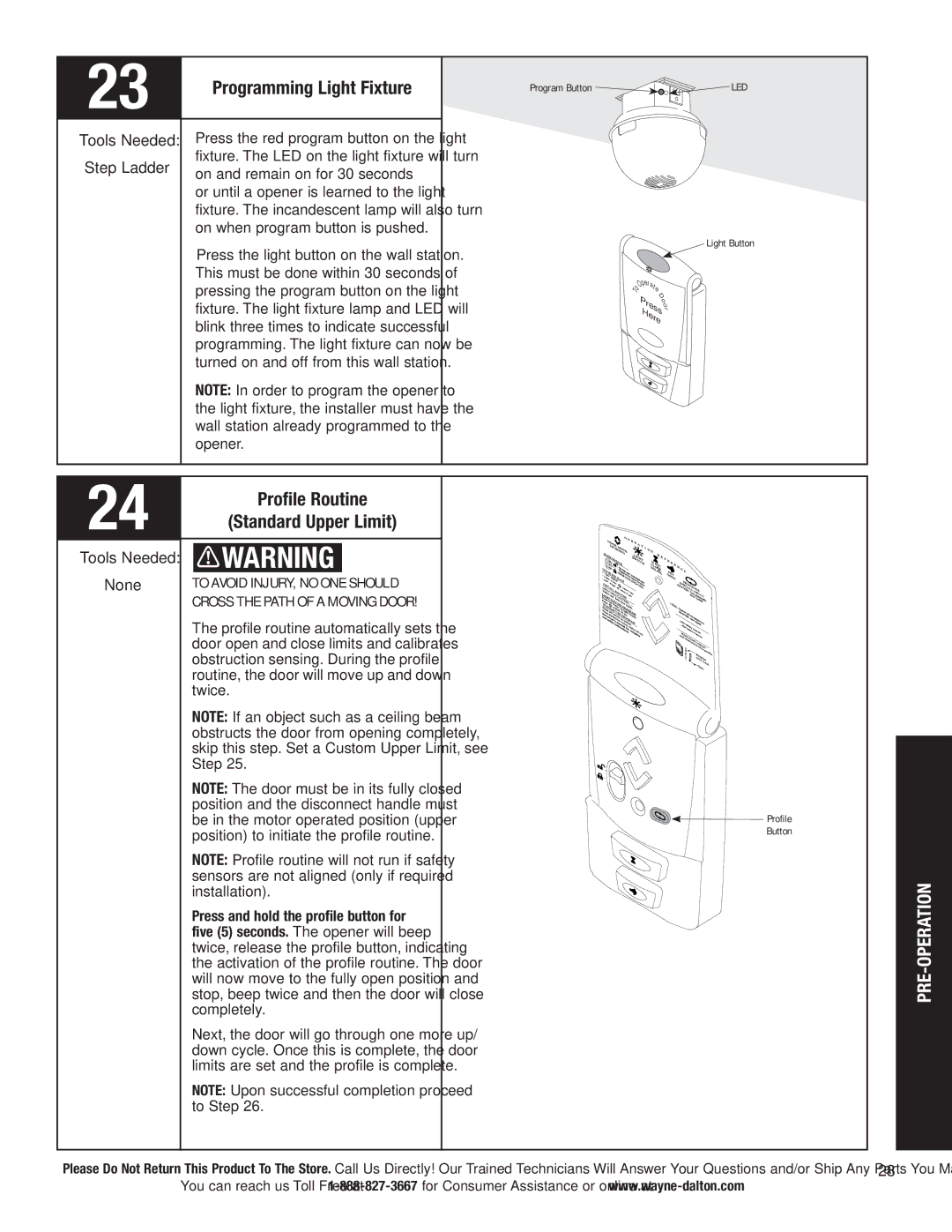 Wayne-Dalton 3663-372 Programming Light Fixture, Profile Routine Standard Upper Limit, On and remain on for 30 seconds 