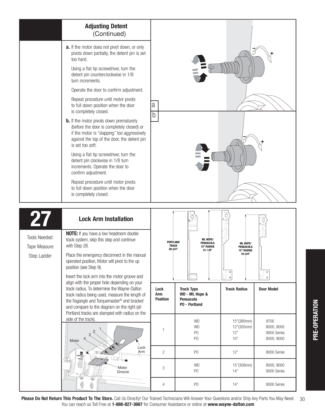 Wayne-Dalton 3663-372 installation instructions Operation, Lock Arm Installation 