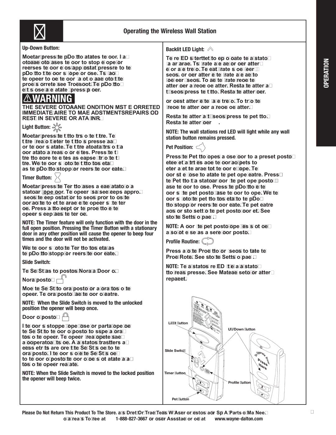 Wayne-Dalton 3663-372 installation instructions Operating the Wireless Wall Station 