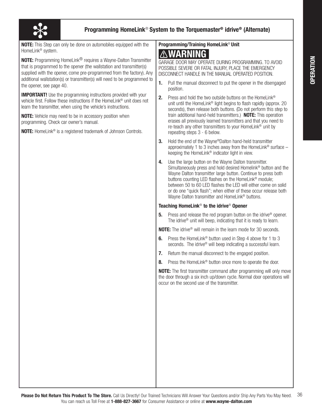 Wayne-Dalton 3663-372 installation instructions Operation 