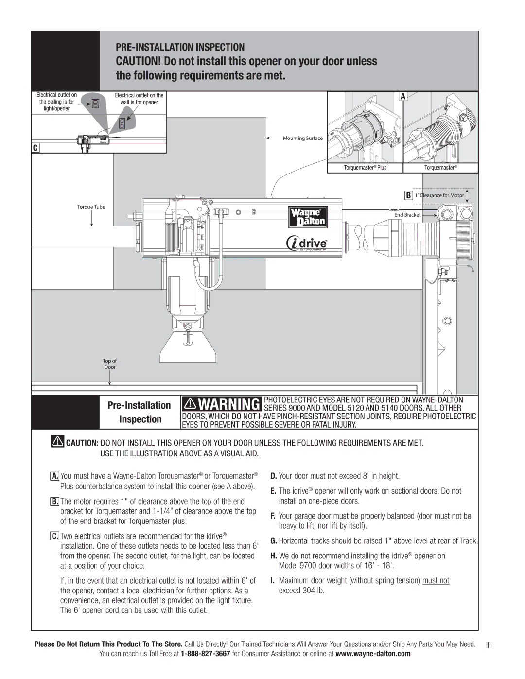 Wayne-Dalton 3663-372 Pre-Installation, Inspection, Eyes to Prevent Possible Severe or Fatal Injury 