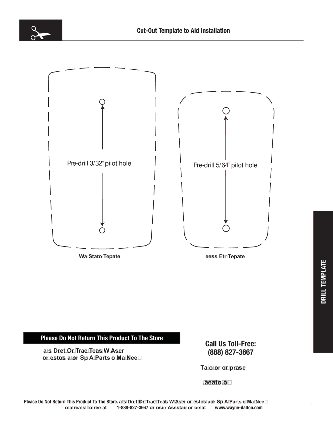 Wayne-Dalton 3663-372 Pre-drill 3/32 pilot hole, Drill Template, Pre-drill 5/64 pilot hole, Wall Station Template 