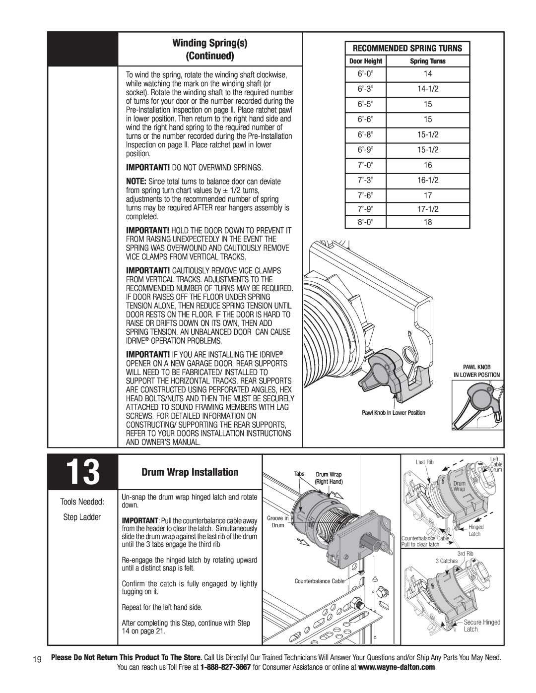 Wayne-Dalton 3663-372 Winding Springs Continued, Drum Wrap Installation, Un-snapthe drum wrap hinged latch and rotate down 