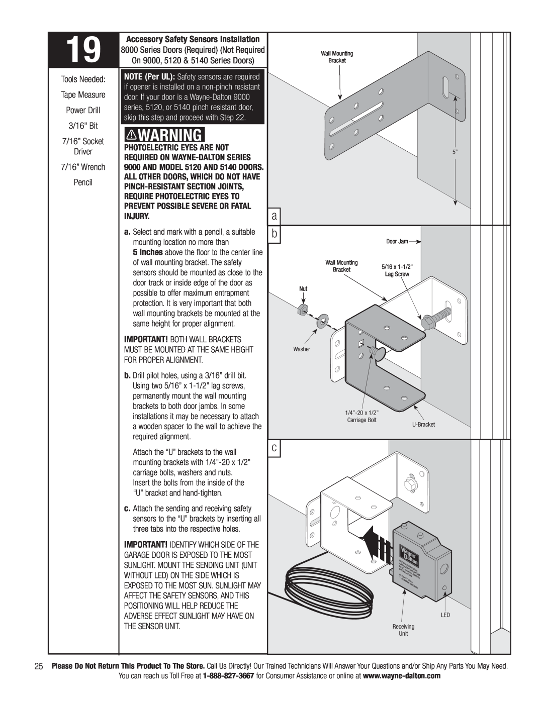 Wayne-Dalton 3663-372 installation instructions Accessory Safety Sensors Installation 