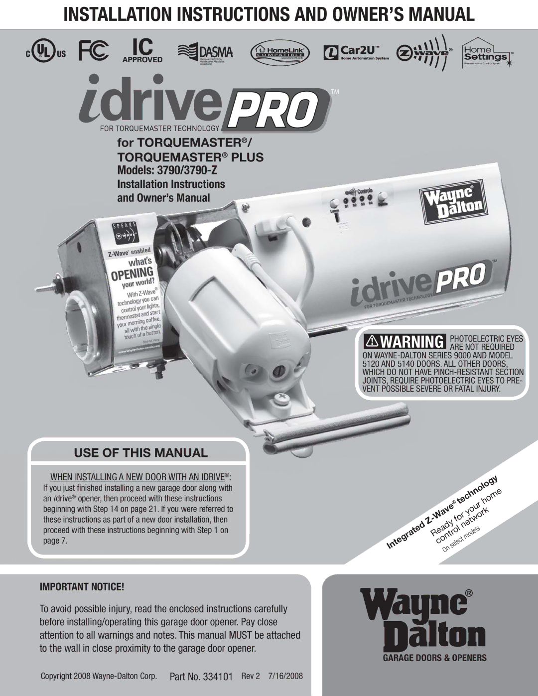 Wayne-Dalton 3790-Z installation instructions Copyright 2008 Wayne-Dalton Corp. Part No Rev 2 7/16/2008, Your, Network 