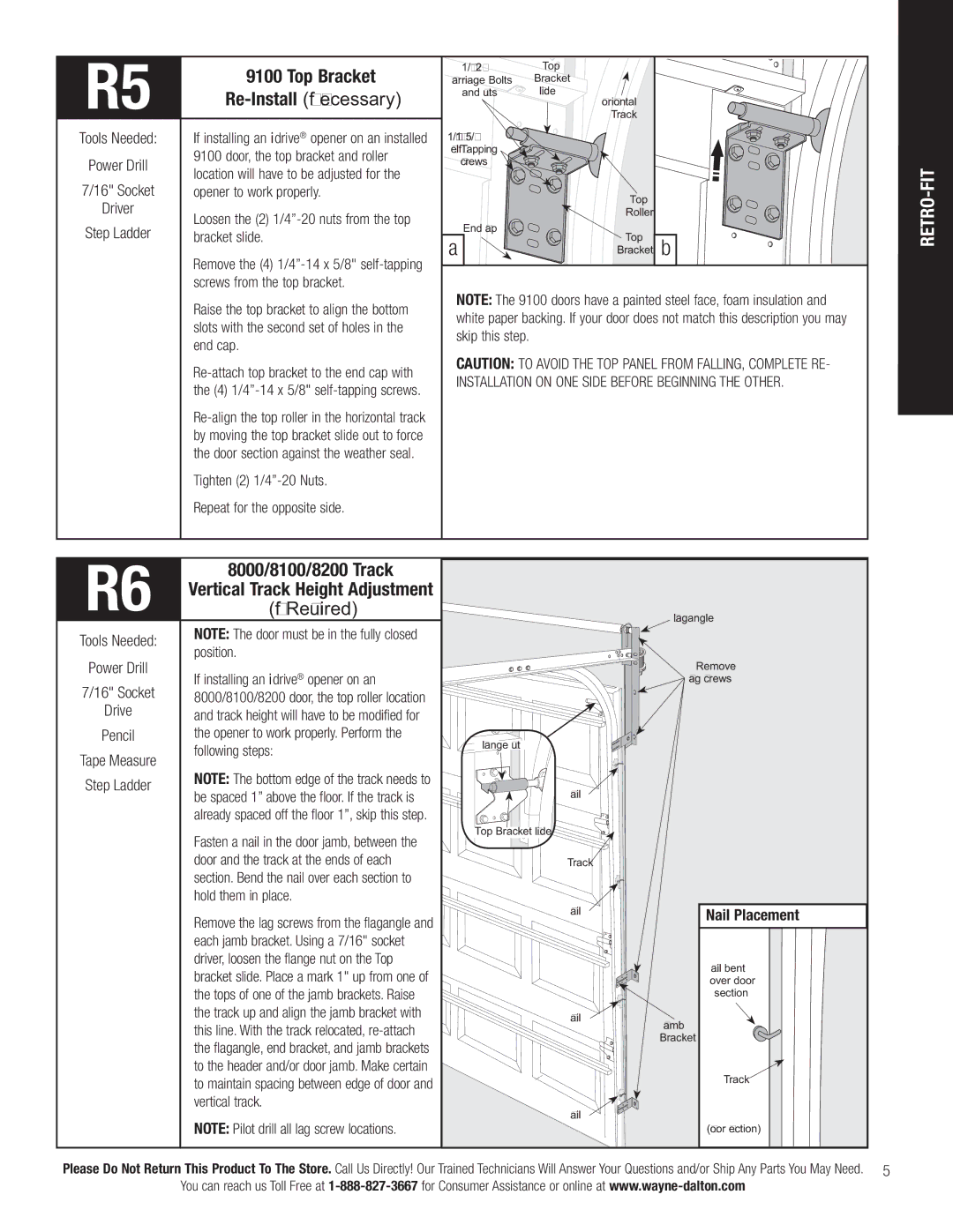 Wayne-Dalton 3790-Z Top Bracket, Re-Install If Necessary, 8000/8100/8200 Track, Vertical Track Height Adjustment 