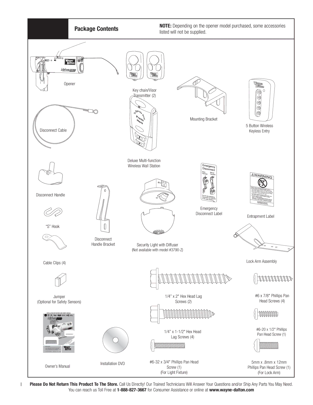 Wayne-Dalton 3790-Z installation instructions Package Contents 