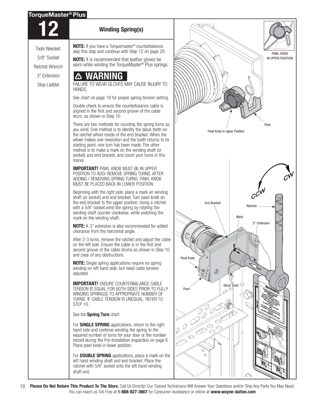 Wayne-Dalton 3790-Z installation instructions Winding Springs, Hands 