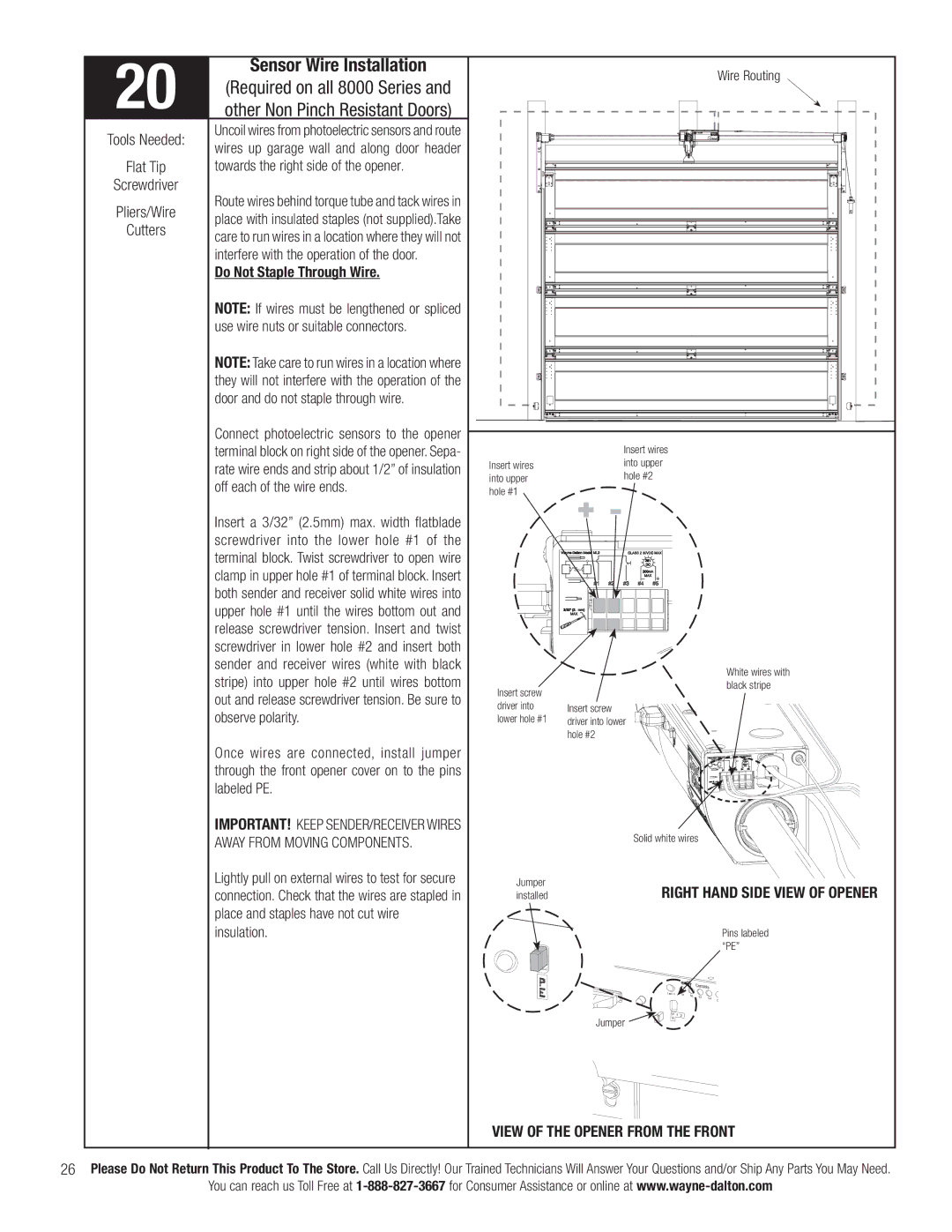 Wayne-Dalton 3790-Z installation instructions Sensor Wire Installation, View of the Opener from the Front 