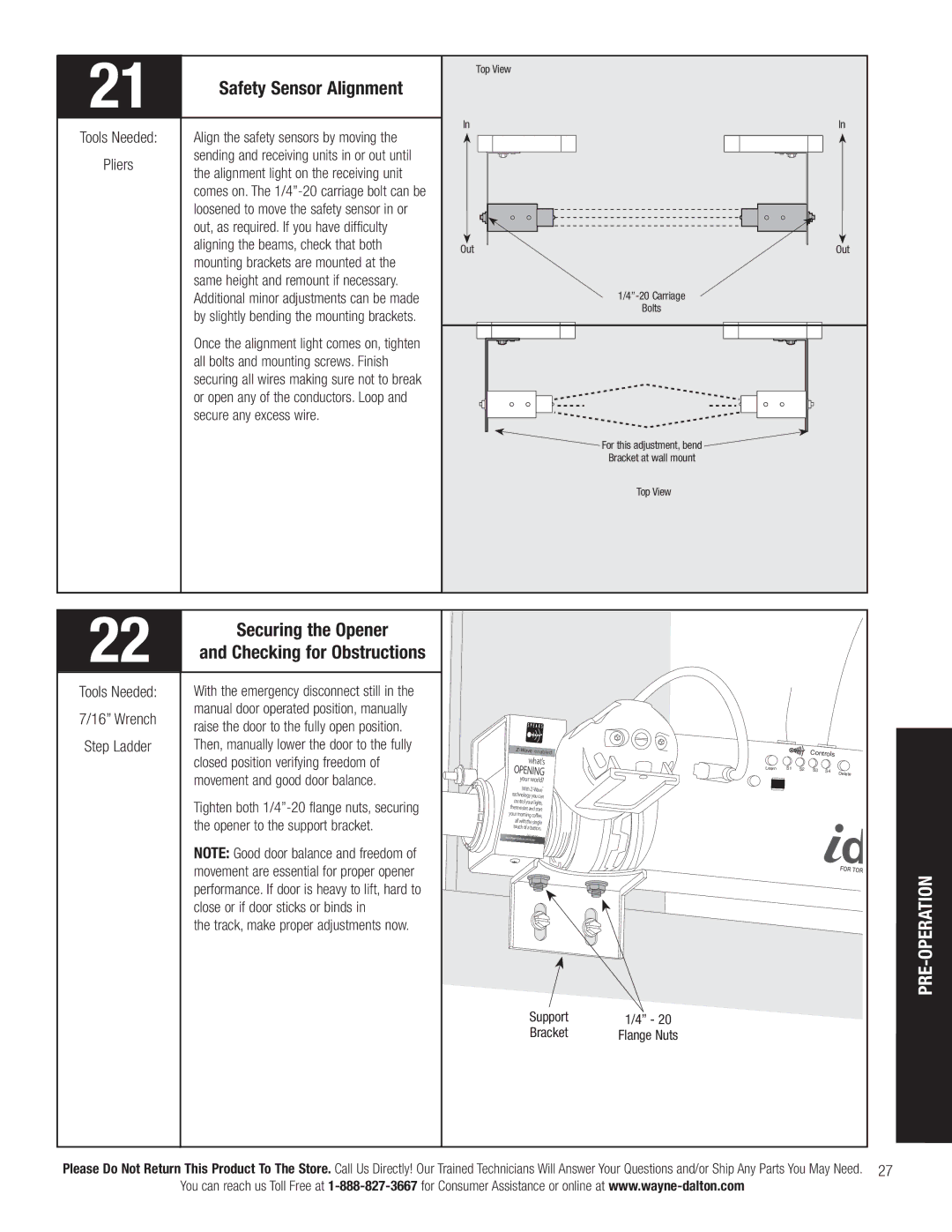 Wayne-Dalton 3790-Z installation instructions Safety Sensor Alignment, Checking for Obstructions 