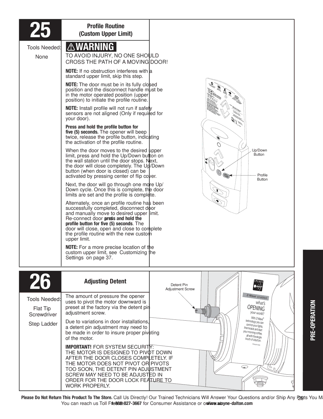 Wayne-Dalton 3790-Z installation instructions Profile Routine Custom Upper Limit, Adjusting Detent, Work Properly 