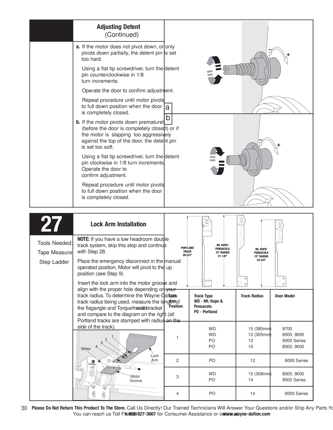 Wayne-Dalton 3790 Lock Arm Installation, Turn increments, Confirm adjustment, Tools Needed Tape Measure Step Ladder 