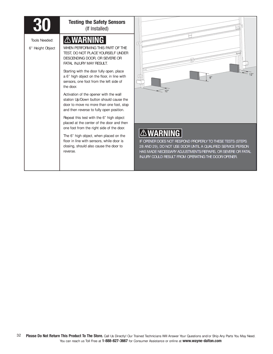 Wayne-Dalton 3790-Z installation instructions Testing the Safety Sensors, Fatal Injury MAY Result 