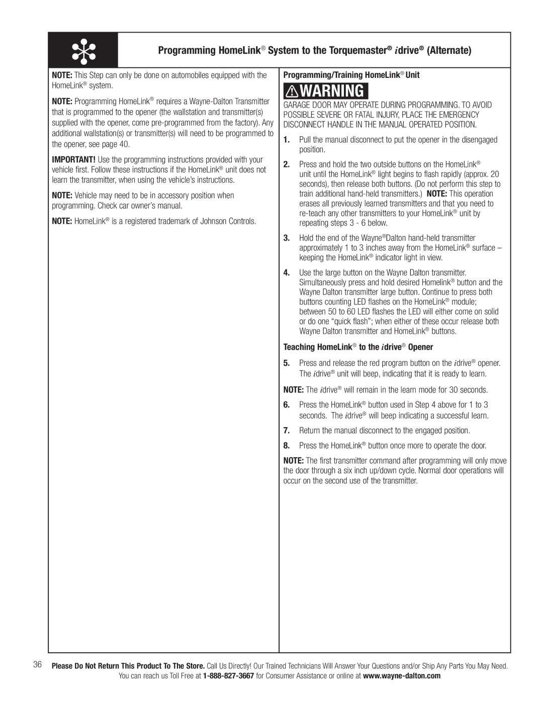 Wayne-Dalton 3790-Z installation instructions Programming/Training HomeLink Unit 