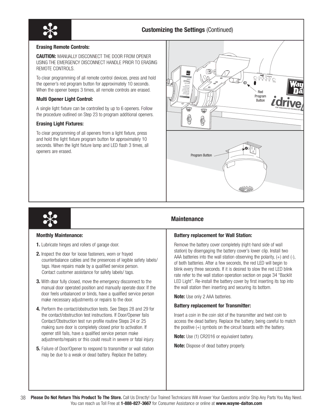 Wayne-Dalton 3790-Z installation instructions Maintenance 