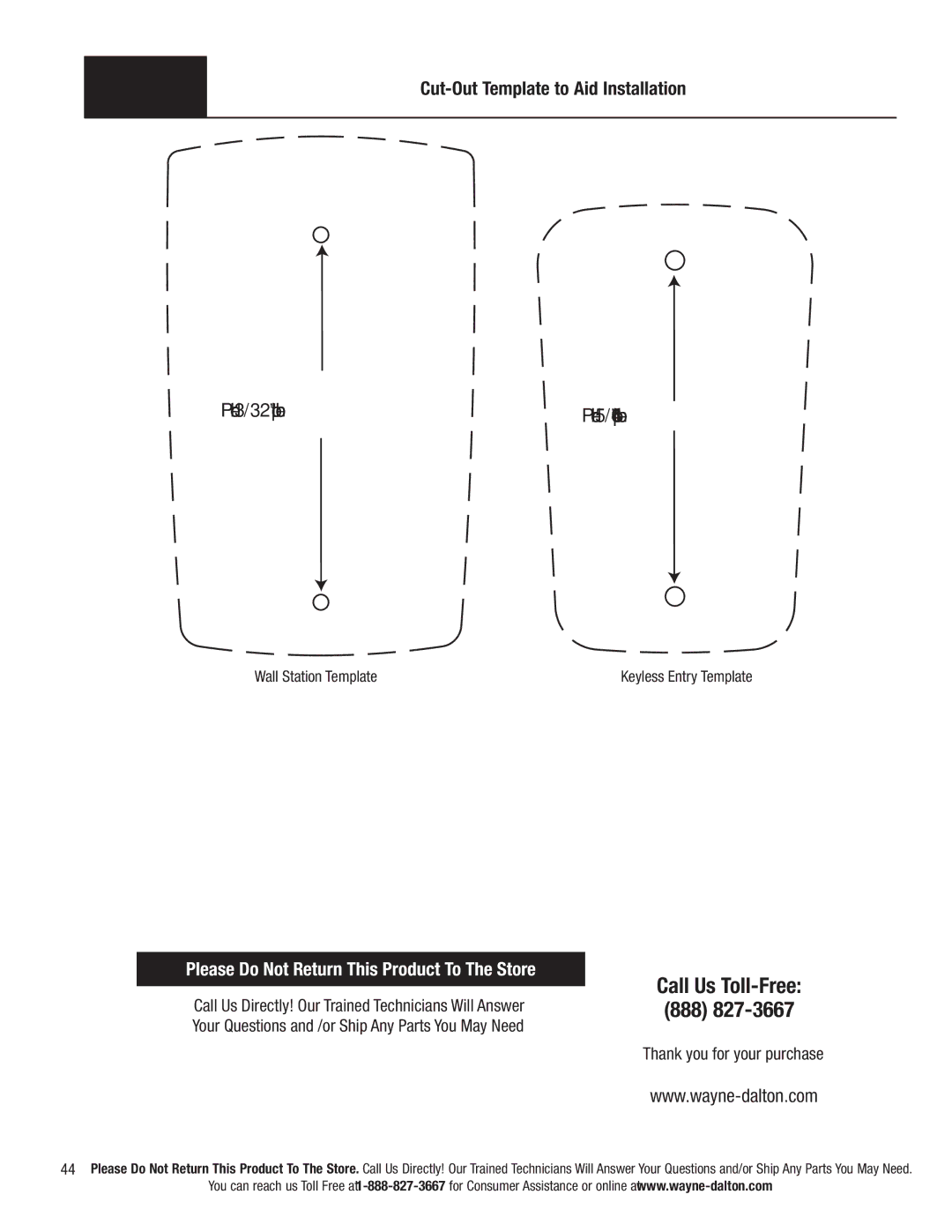 Wayne-Dalton 3790 Pre-drill 3/32 pilot hole, Pre-drill 5/64 pilot hole, Thank you for your purchase, Wall Station Template 