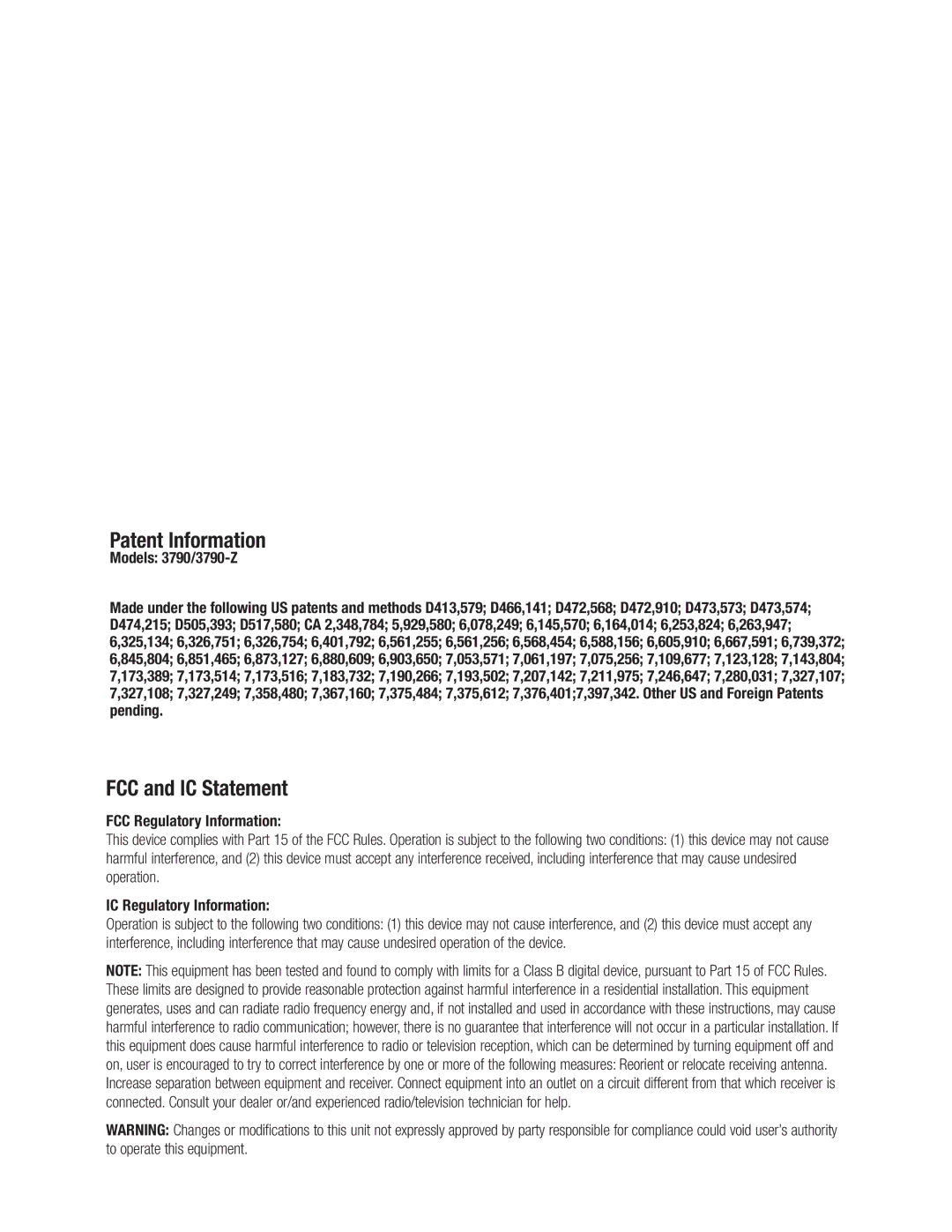 Wayne-Dalton installation instructions Patent Information, Models 3790/3790-Z 