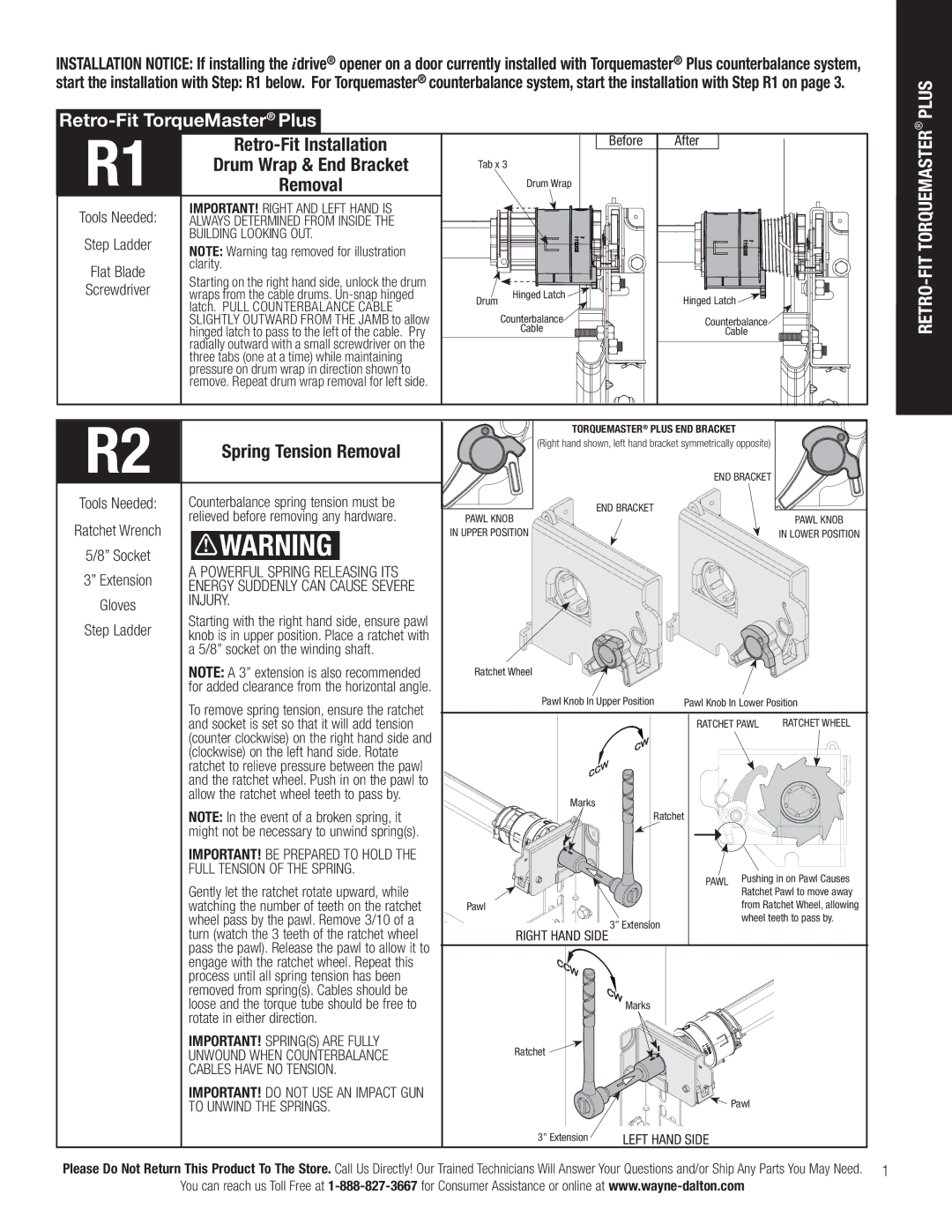 Wayne-Dalton 3790-Z installation instructions Retro-Fit Installation, Drum Wrap & End Bracket, Spring Tension Removal 