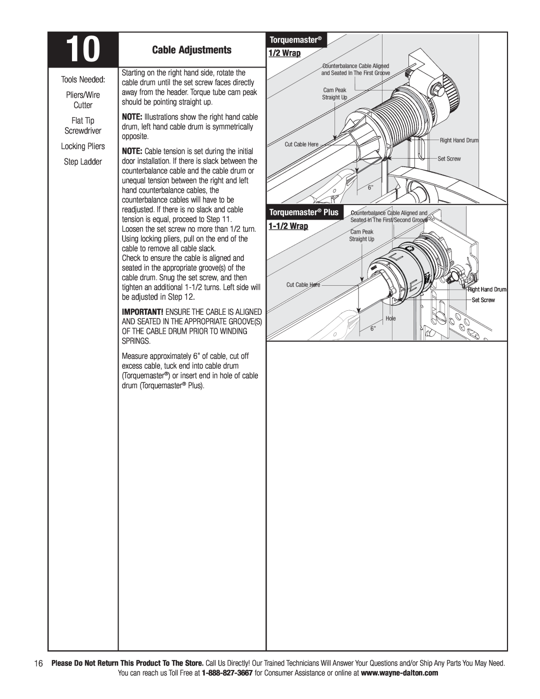 Wayne-Dalton 3790-Z installation instructions Cable Adjustments, Torquemaster 