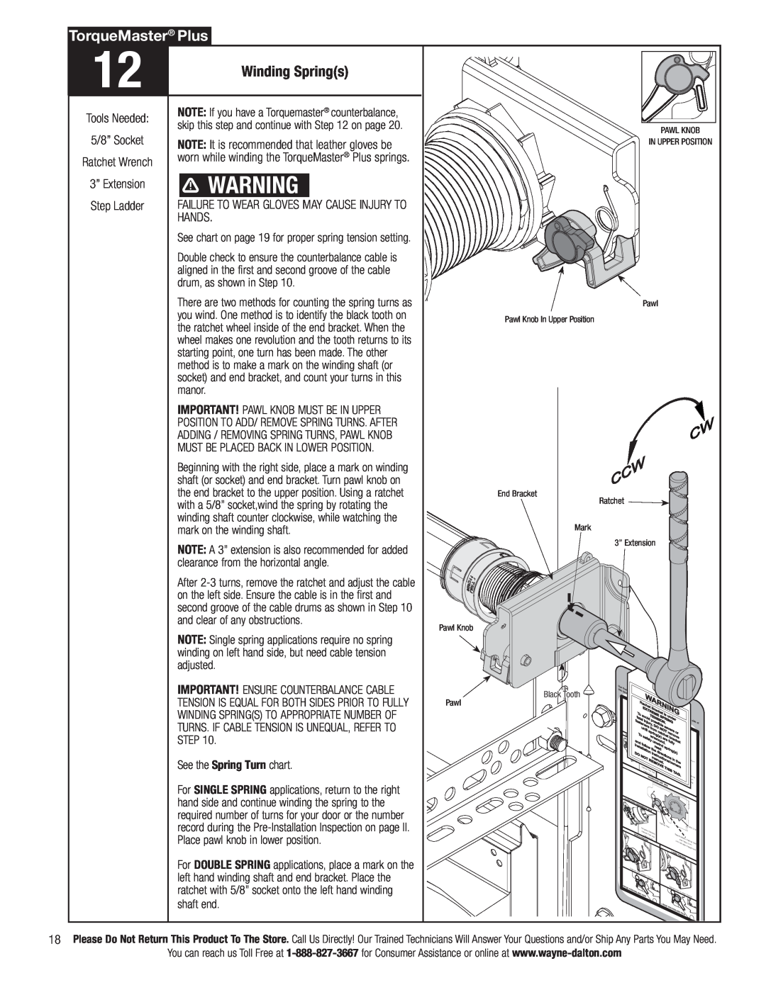 Wayne-Dalton 3790-Z installation instructions TorqueMaster Plus, Winding Springs 