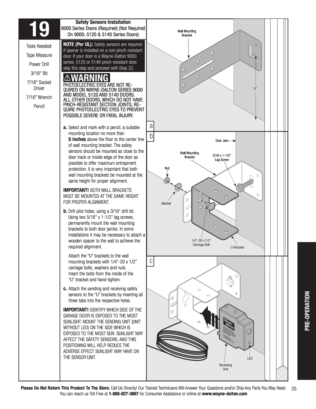 Wayne-Dalton 3790-Z installation instructions Pre-Operation, Safety Sensors Installation 