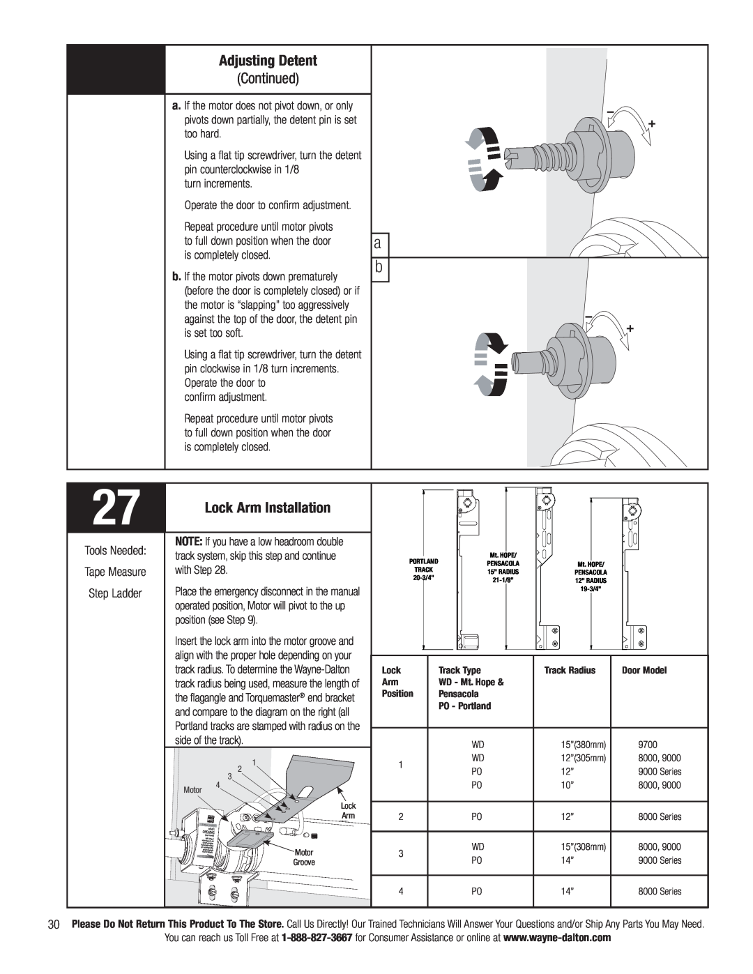Wayne-Dalton 3790-Z installation instructions Adjusting Detent Continued, Lock Arm Installation 