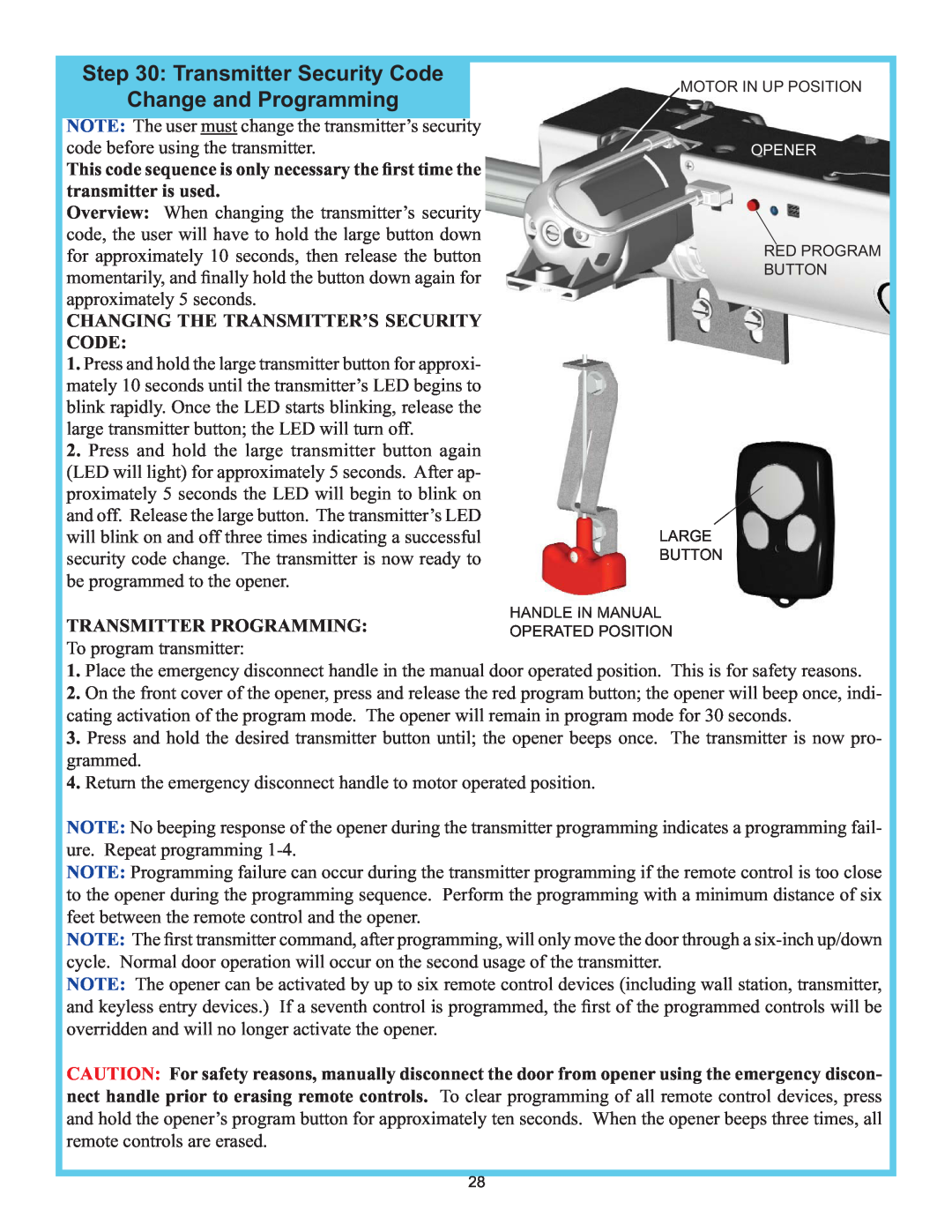 Wayne-Dalton 3982 Transmitter Security Code, Change and Programming, Changing The Transmitter’S Security Code 