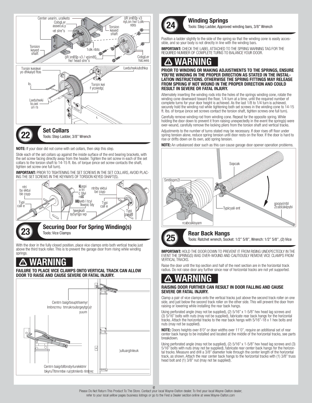 Wayne-Dalton 45, 43, 40, 47 Winding Springs, Set Collars, Rear Back Hangs, Tools Step Ladder, 3/8 Wrench, Tools Vice Clamps 