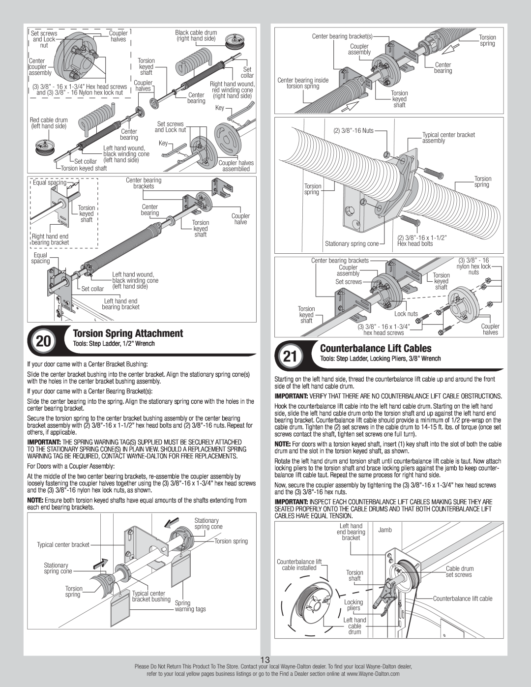 Wayne-Dalton 42, 43, 40, 47, 45 installation instructions Counterbalance Lift Cables, Torsion Spring Attachment 