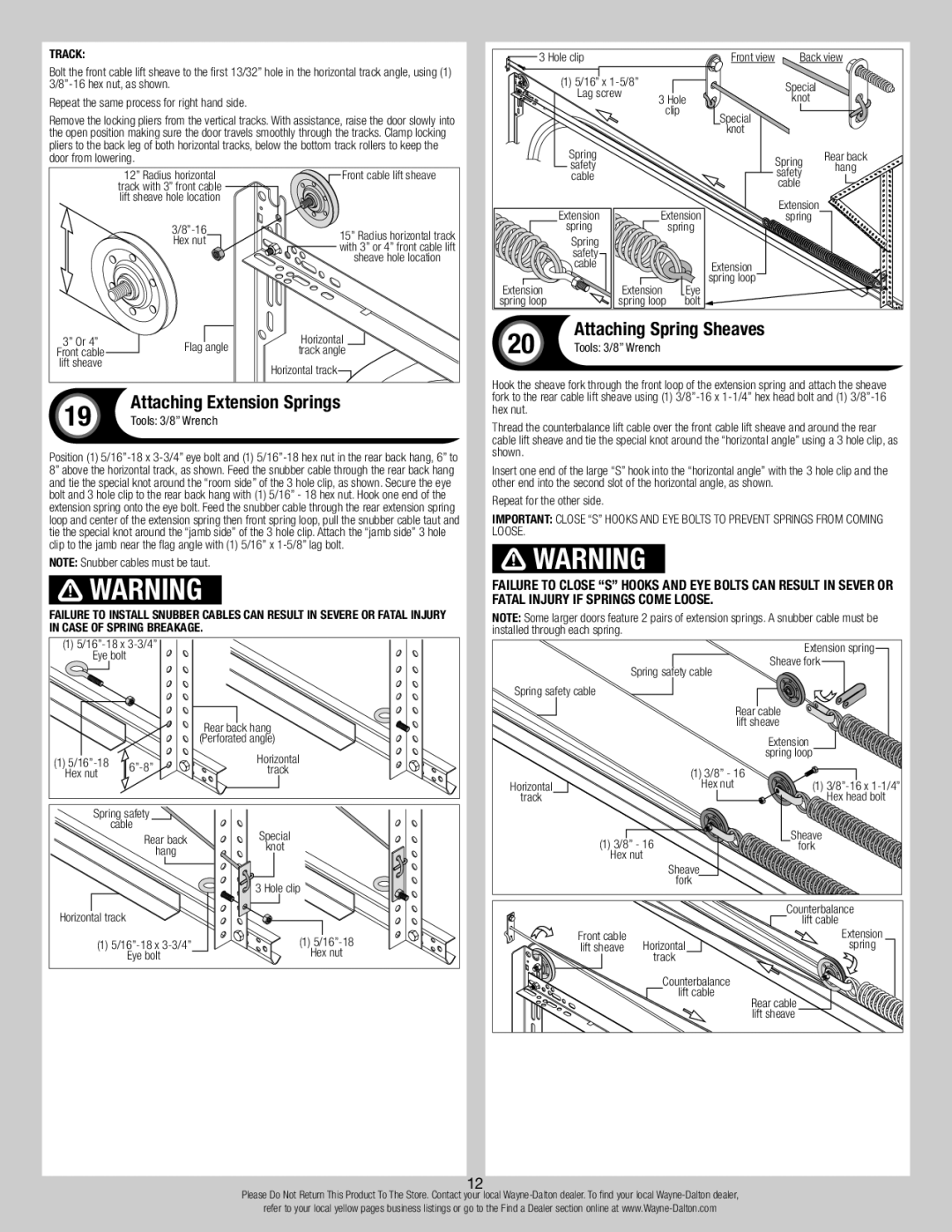 Wayne-Dalton 44 installation instructions Track, Tools 3/8 Wrench 