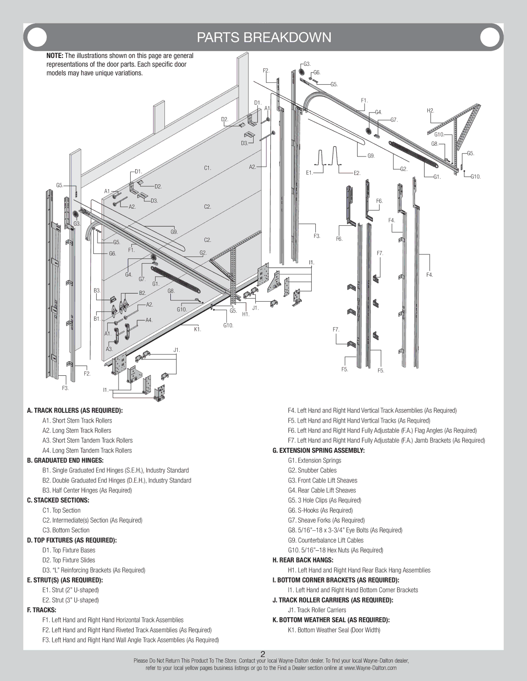 Wayne-Dalton 44 installation instructions Track Rollers As Required, Short Stem Tandem Track Rollers, G10 F5.F5 