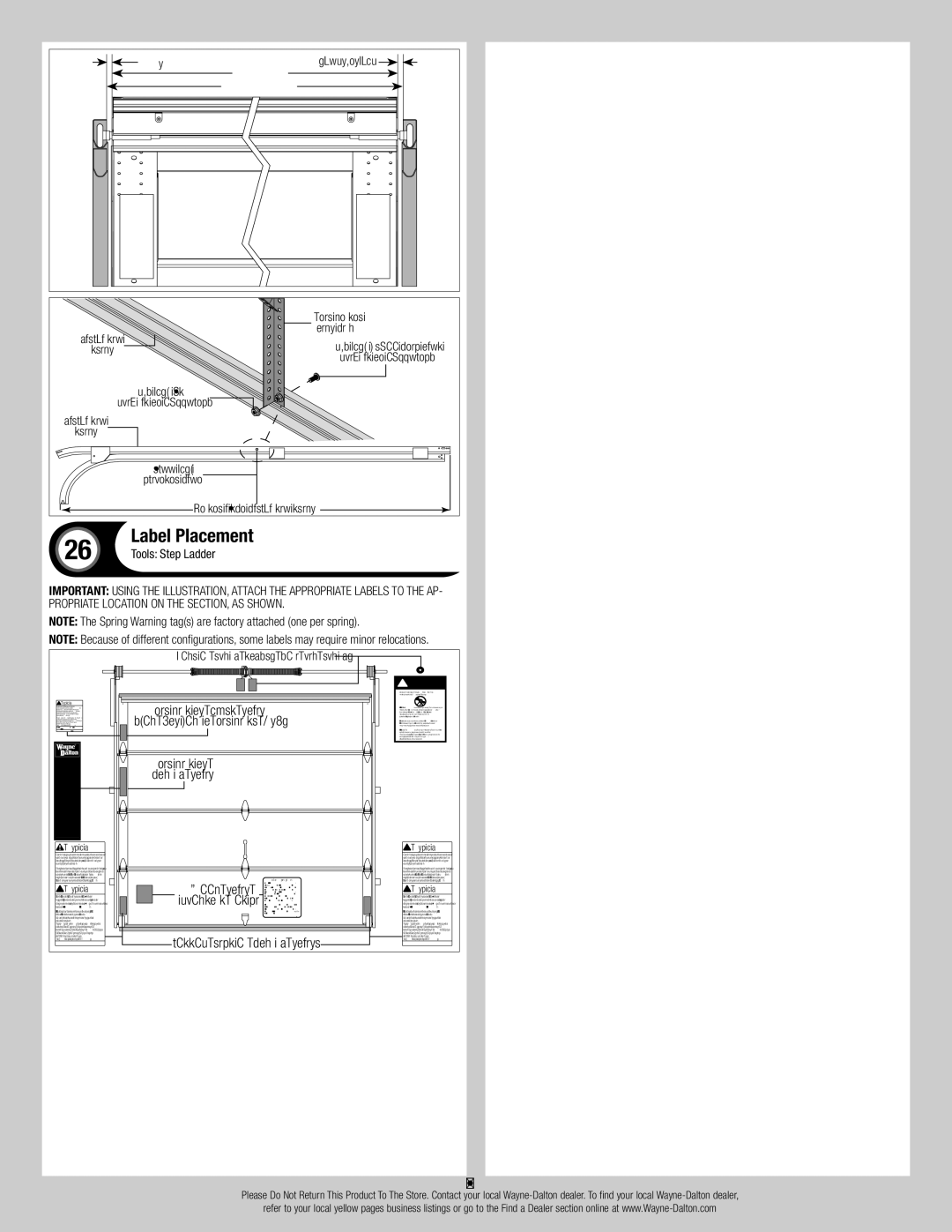 Wayne-Dalton 44 installation instructions Label Placement, To 7/8, Torsion spring tags one per spring 