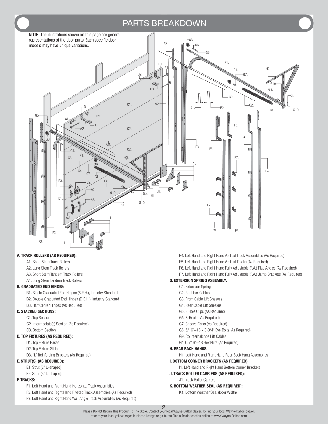 Wayne-Dalton 44 installation instructions Parts Breakdown 