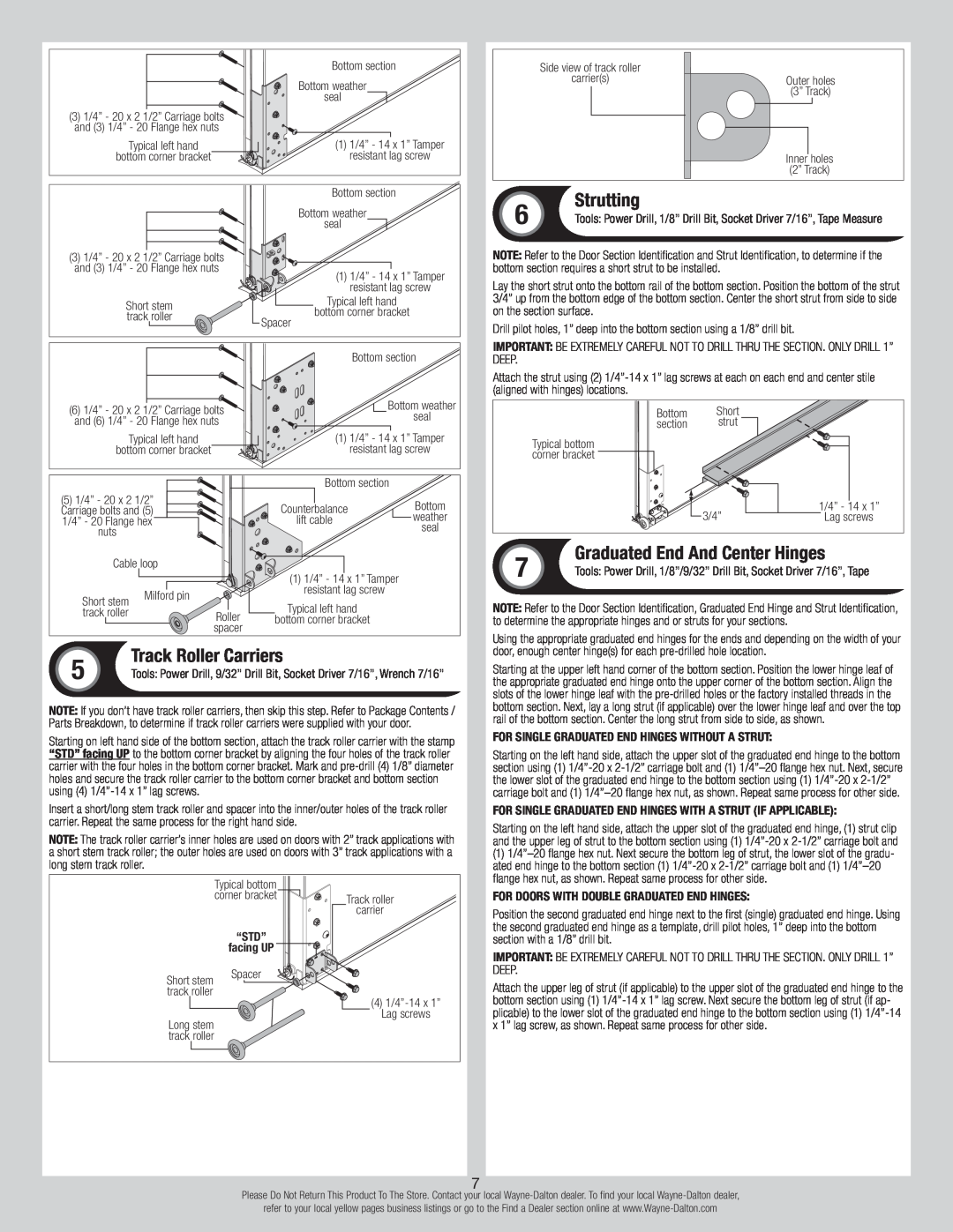 Wayne-Dalton 44 installation instructions Track Roller Carriers, Strutting, Graduated End And Center Hinges 