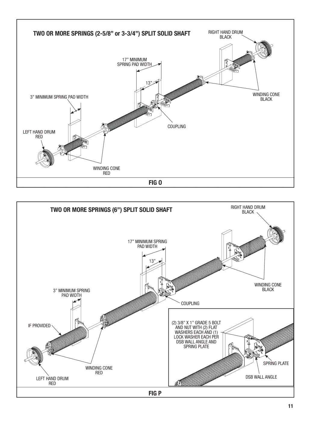 Wayne-Dalton 452, 451 installation instructions FIG O TWO or More Springs 6 Split Solid Shaft, Fig P 