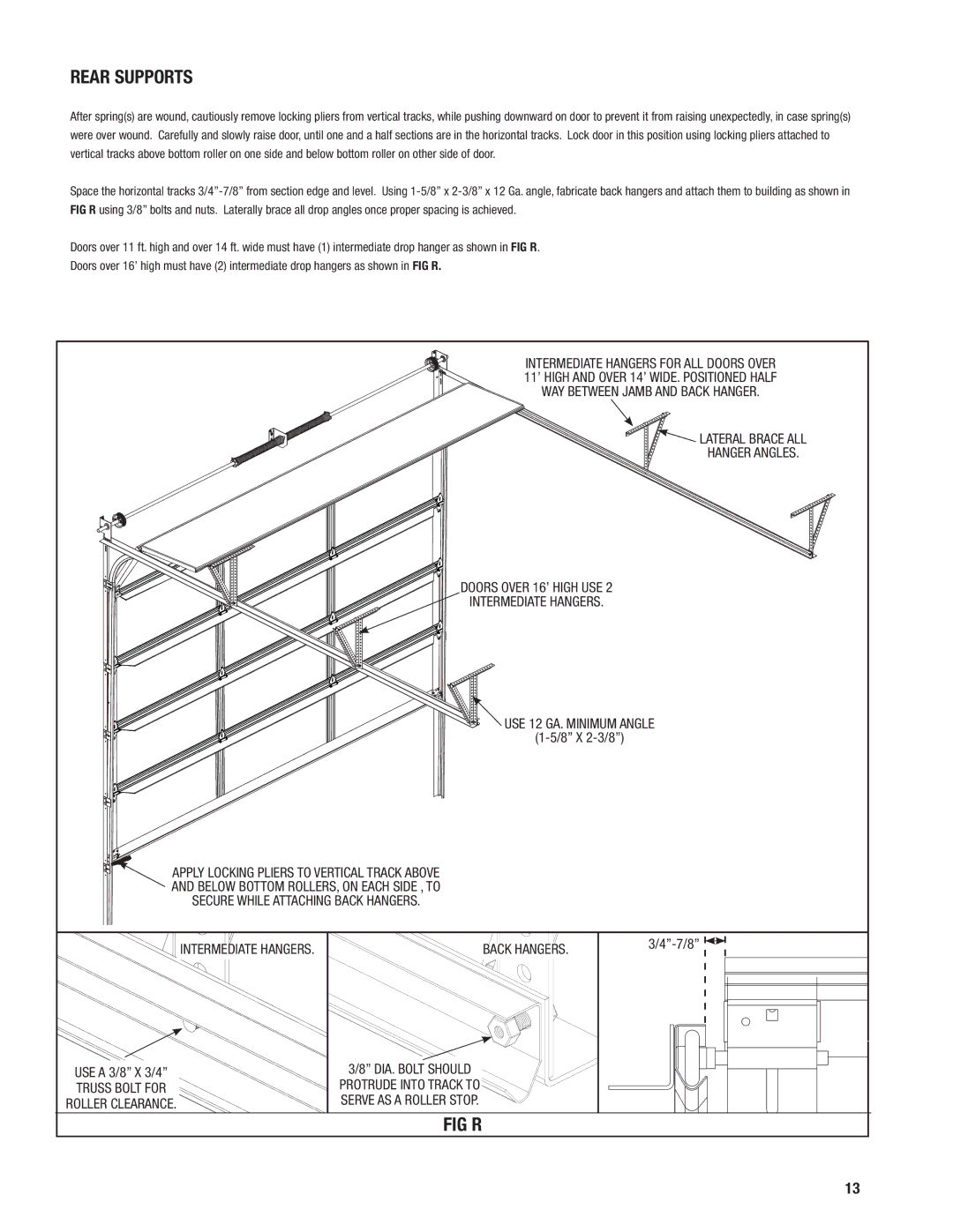 Wayne-Dalton 452, 451 installation instructions Rear Supports, Fig R, Back Hangers 