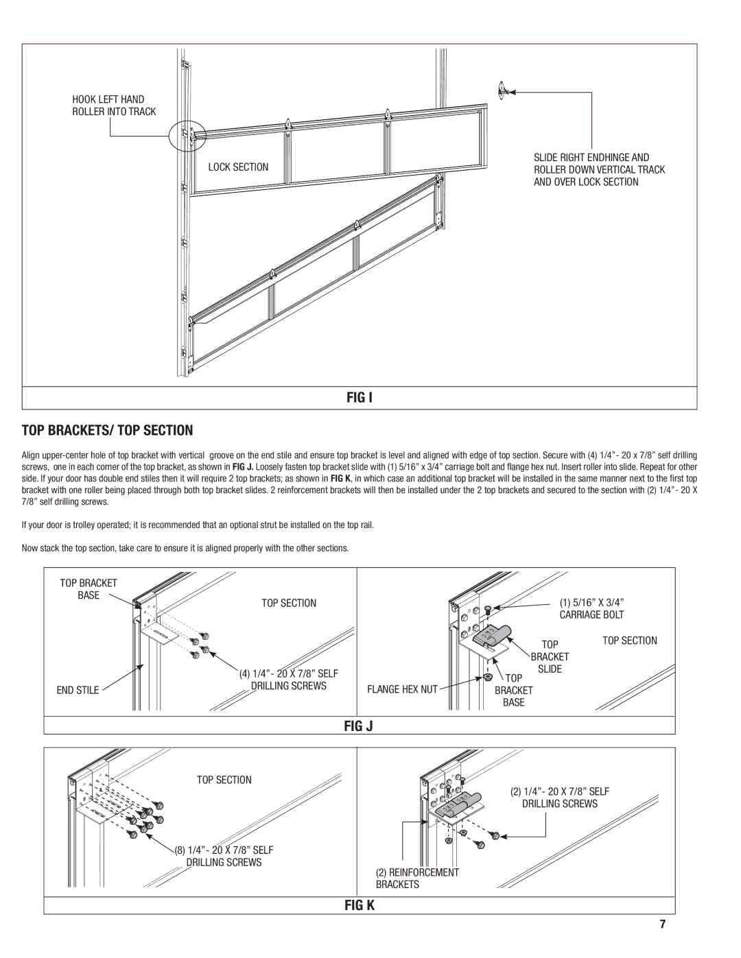 Wayne-Dalton 452, 451 installation instructions TOP BRACKETS/ TOP Section, Fig J, Fig K 