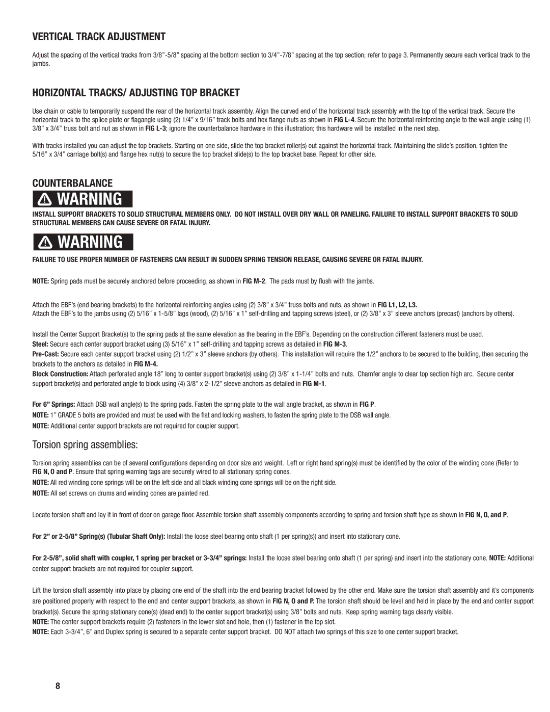 Wayne-Dalton 451, 452 Vertical Track Adjustment, Horizontal TRACKS/ Adjusting TOP Bracket, Counterbalance 